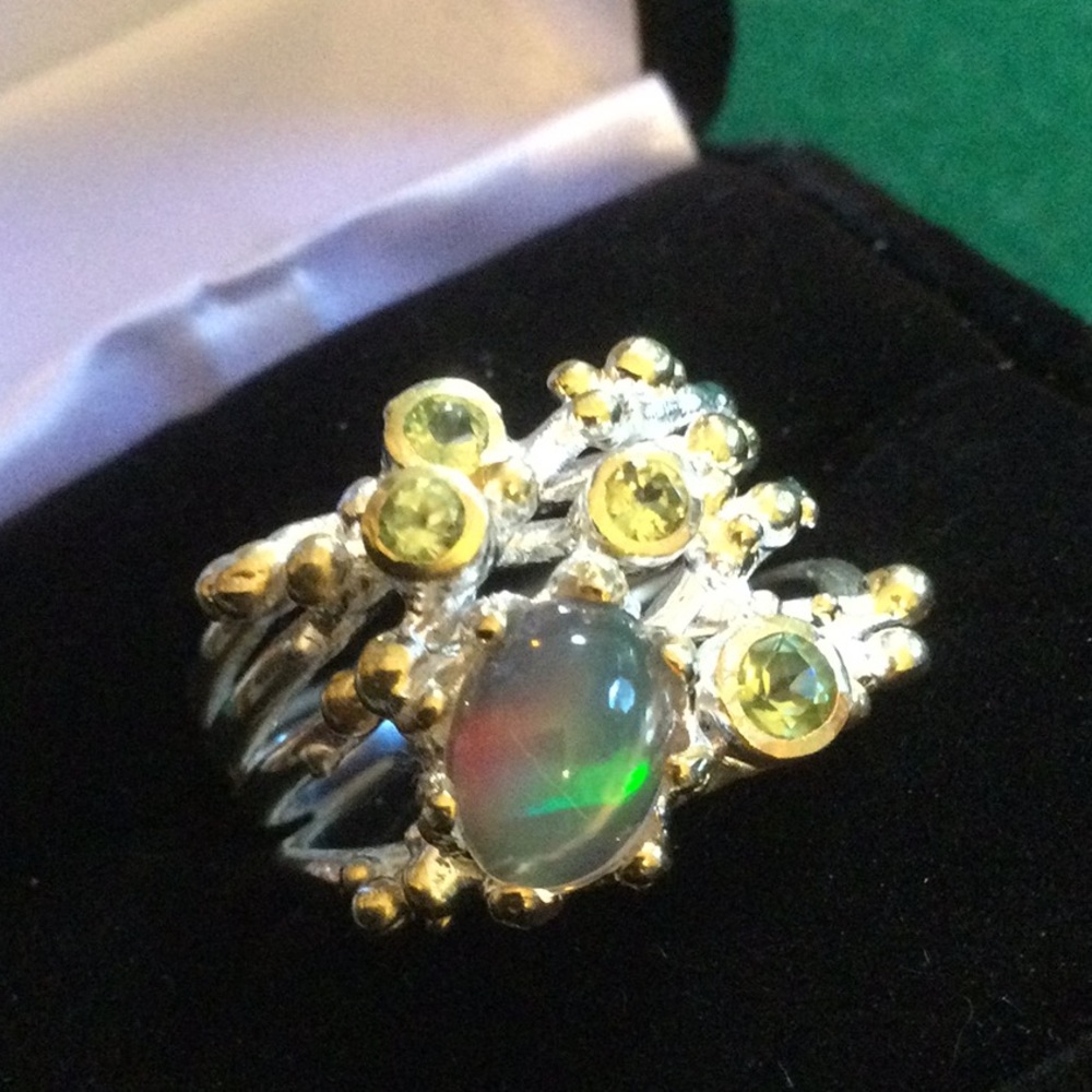 Surrealistic Genuine Firery Opal Ring - Picture 3 of 14